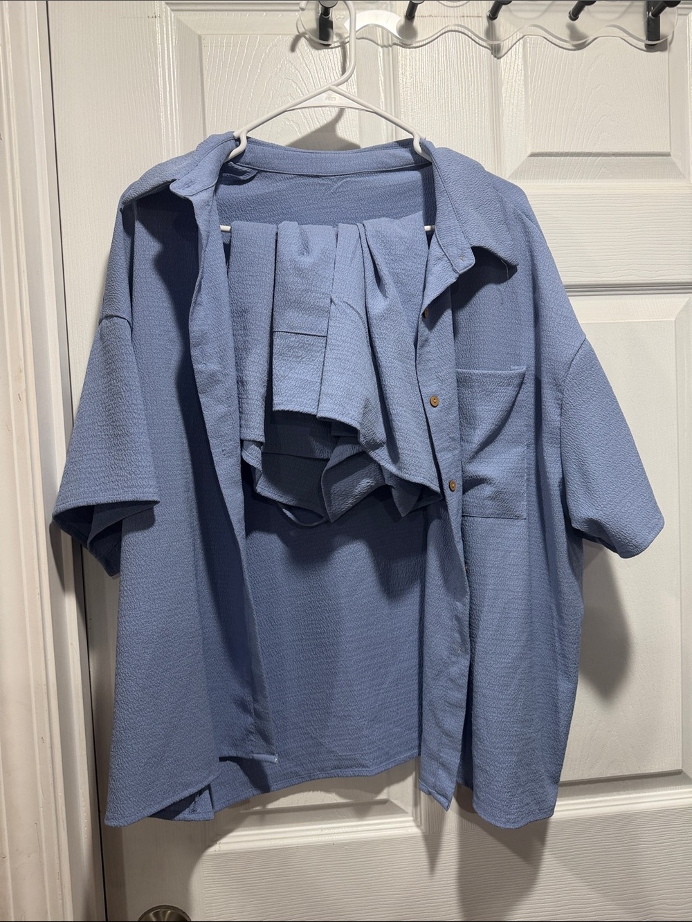 SHEIN Light Blue Women's Short Sleeve Button Down Shirt
